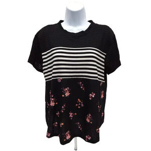 NWT NO BOUNDARIES‎ JUNIOR'S STRIPED FLORAL SHORT SLEEVE TOP LARGE (11-13)